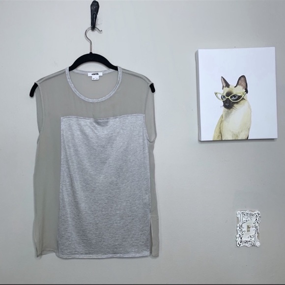 Helmut Lang Tops - Helmut Lang Sheer Silk Panel Sleeveless Gray Top